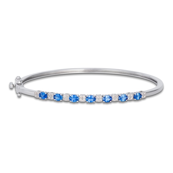 Le Vian Oval-Cut Natural Sapphire Bangle Bracelet 1/6 ct tw Diamonds 14K Vanilla Gold