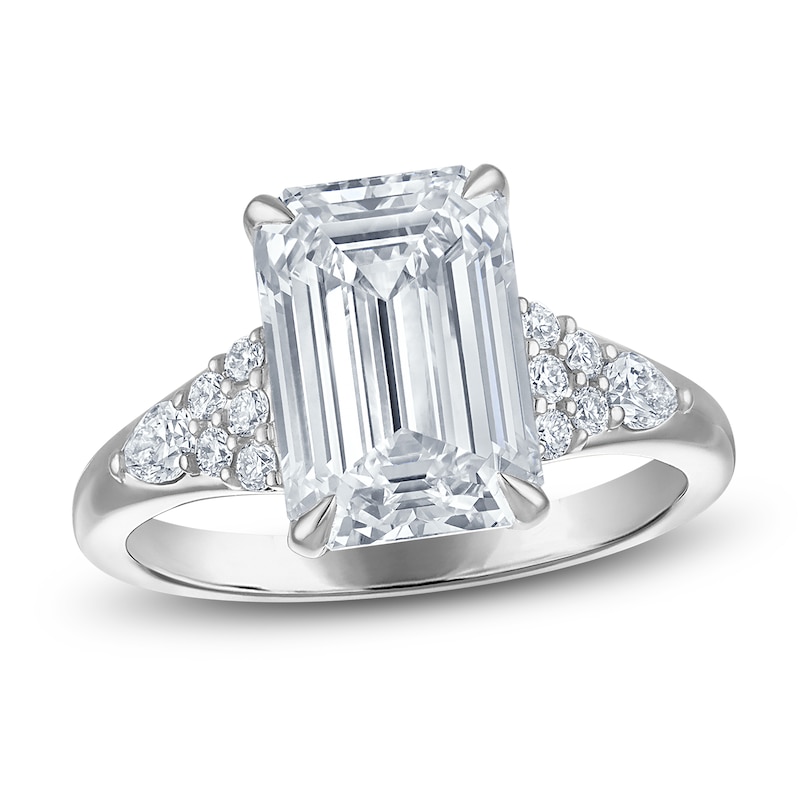 Main Image 1 of Certified Emerald-Cut Lab-Grown Diamond Engagement Ring 4-3/8 ct tw 14K White Gold