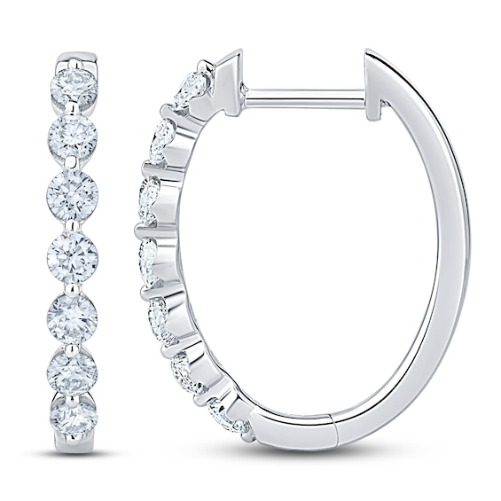 Jared Signature Diamond Oval Hoop Earrings 3/4 ct tw 14K White Gold