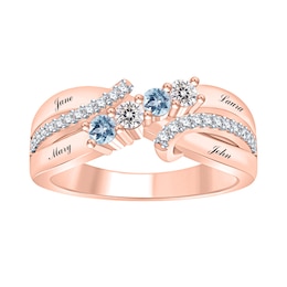 Mother's Family Birthstone Bypass Ring (2-4 Stones and Lines)