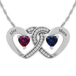 1/15 ct tw Diamond Birthstone Couple's Heart Necklace (2 Stones and Lines)