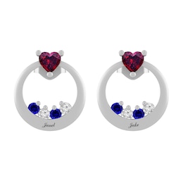 Family & Mother's Heart Birthstone Circle Earrings