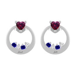 Family & Mother's Heart Birthstone Circle Earrings (2-5 Stones and 2 Lines)
