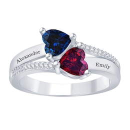 1/20 ct tw Diamond Birthstone Couple's Ring with Sideways Hearts (2 Stones and Lines)