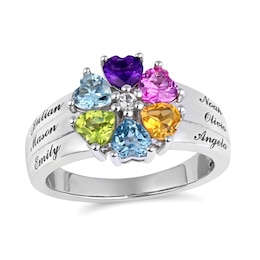 Mother's Heart-Shaped Family Birthstone Ring (2-6 Stones and Lines)