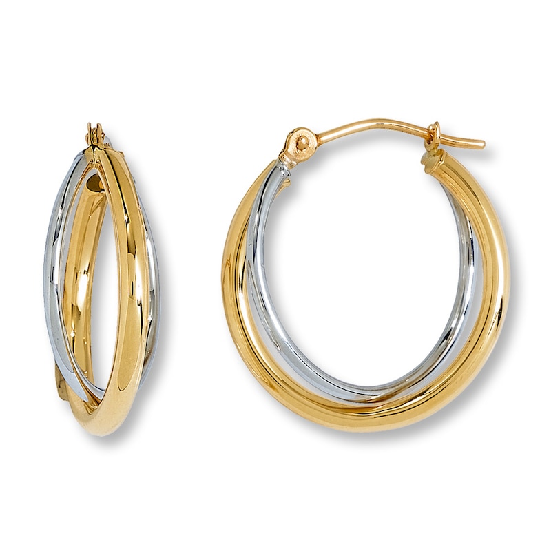 Main Image 1 of Criss-Cross Hoop Earrings 14K Two-Tone Gold