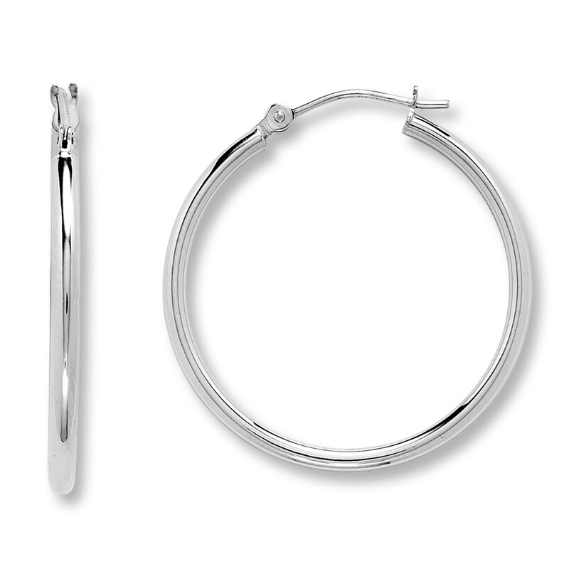 Main Image 1 of Hoop Earrings Round 14K White Gold