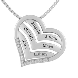 1/20 ct tw Diamond Family & Mother's Heart Necklace (6 Lines)