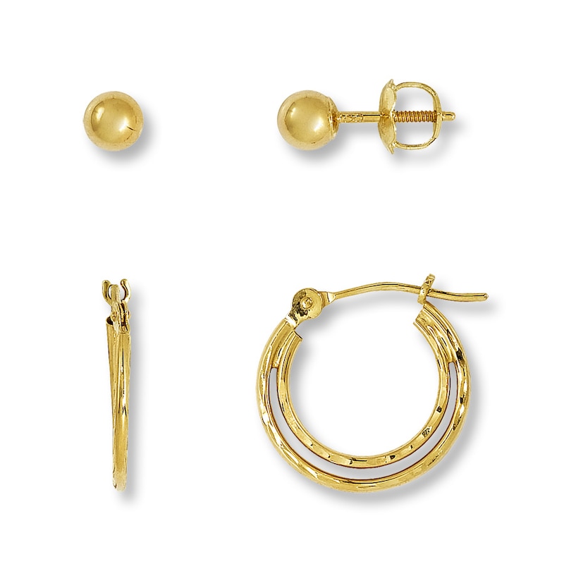 Main Image 1 of Hoop & Ball Earrings Set 14K Yellow Gold