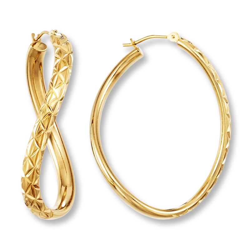 Main Image 1 of Oval Wave Hoop Earrings 14K Gold Over Resin