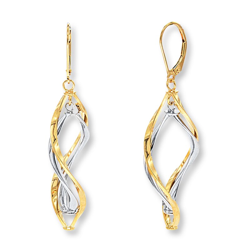 Double Dangle Hoop Earrings 10k Two-tone White and Yellow Gold Double Dangle Hoop Earrings 10k Two-tone White and Yellow Gold