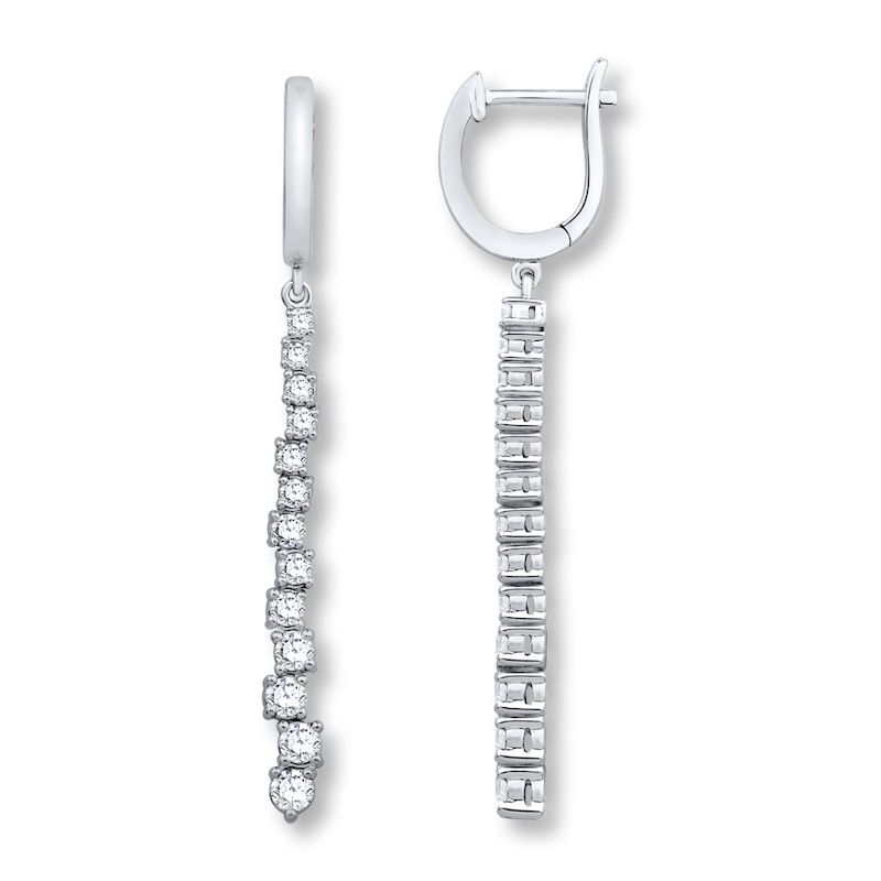 Diamond Dangle Earrings 1 ct tw Round-cut 14K White Gold