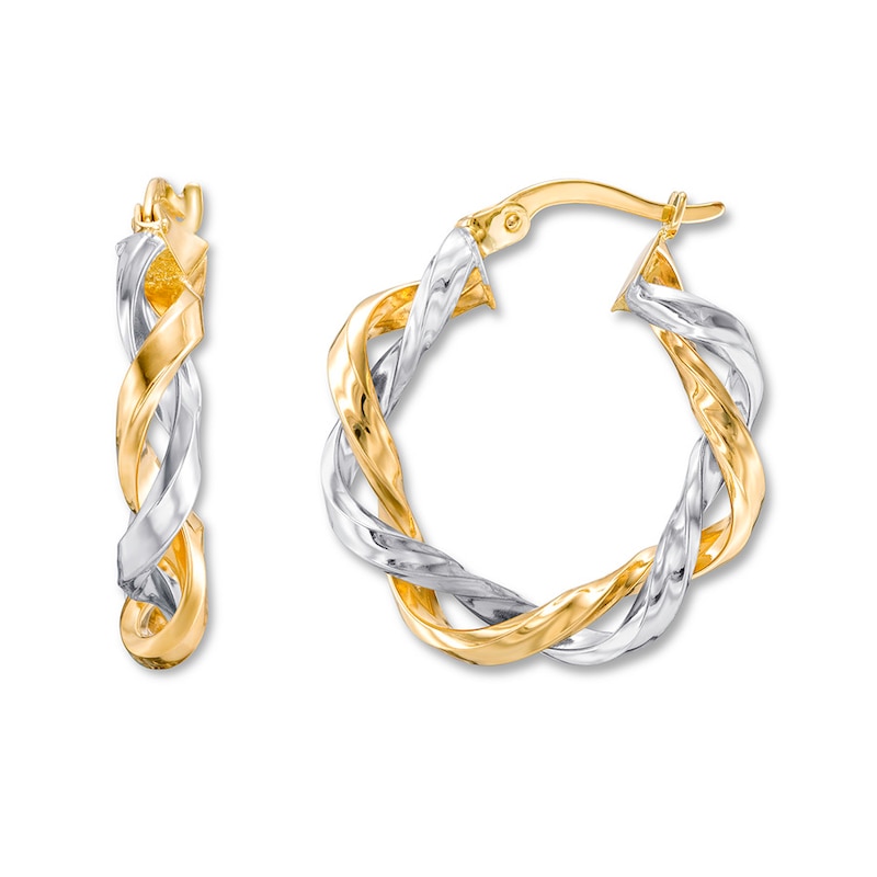 Main Image 1 of Twist Hoop Earrings 14K Two-Tone Gold