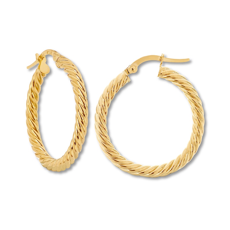 Main Image 1 of Textured Hoop Earrings 10K Yellow Gold