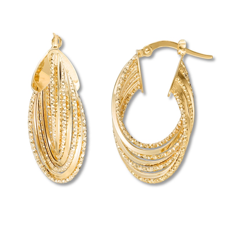 Textured Oval Hoop Earrings 14K Yellow Gold