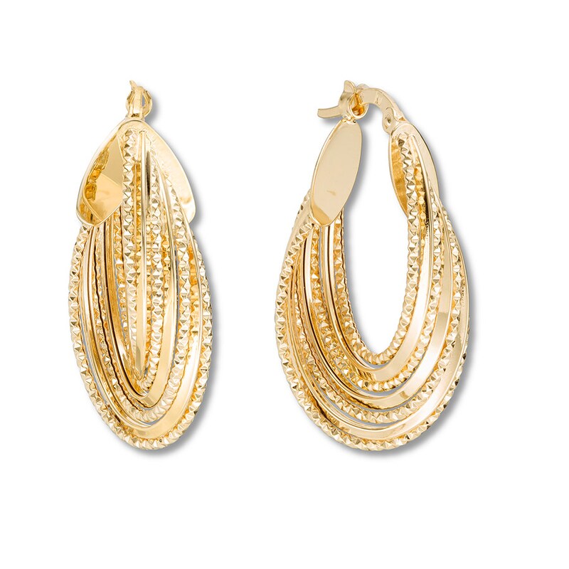 Textured Oval Hoop Earrings 14K Yellow Gold