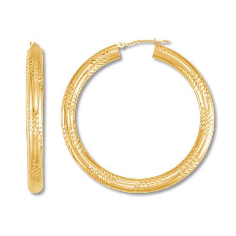Main Image 1 of Textured Hoop Earrings 10K Yellow Gold