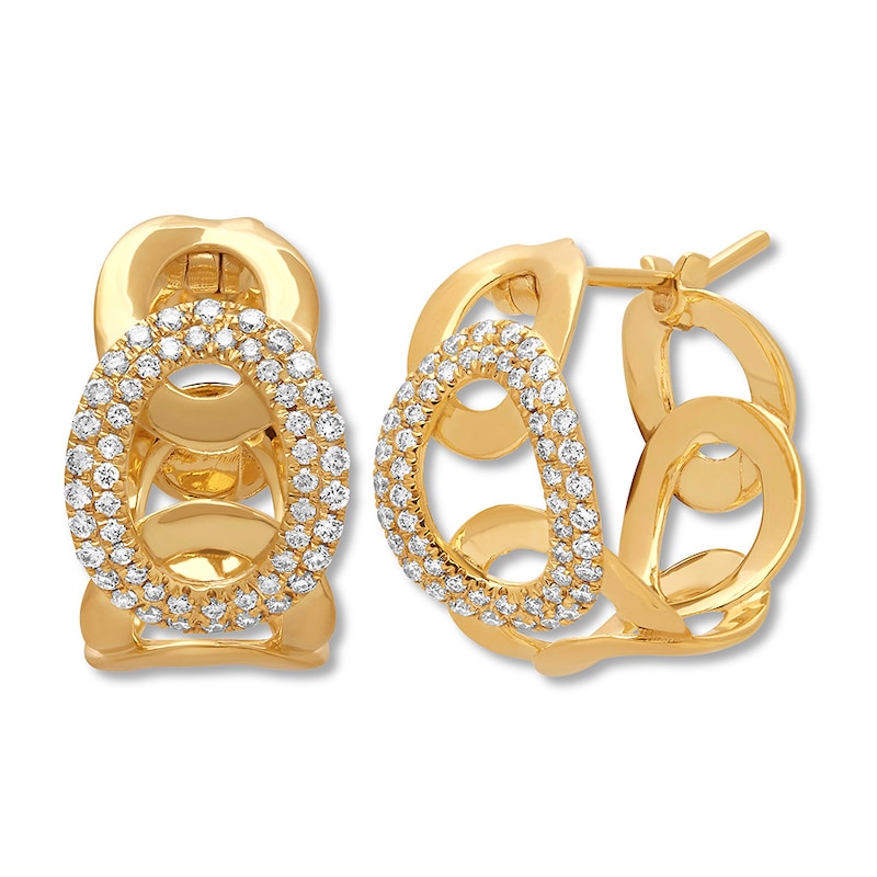 Diamond Hoop Earrings 3/4 ct tw Round-cut 14K Yellow Gold