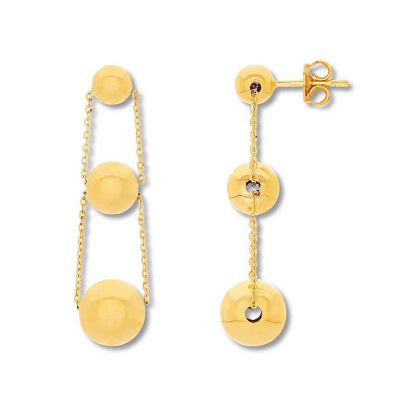 Drop Earrings Round Sphere 14K Yellow Gold