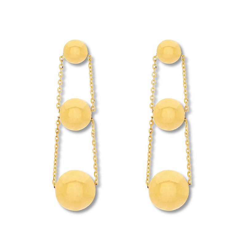 Drop Earrings Round Sphere 14K Yellow Gold