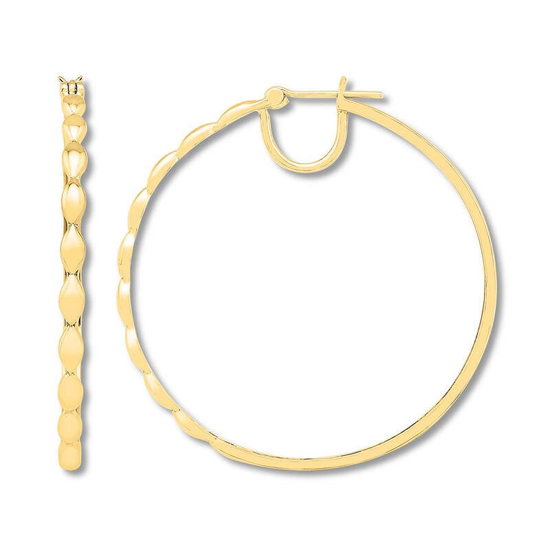 Main Image 1 of Oval Beaded 50mm Hoop Earrings 10K Yellow Gold