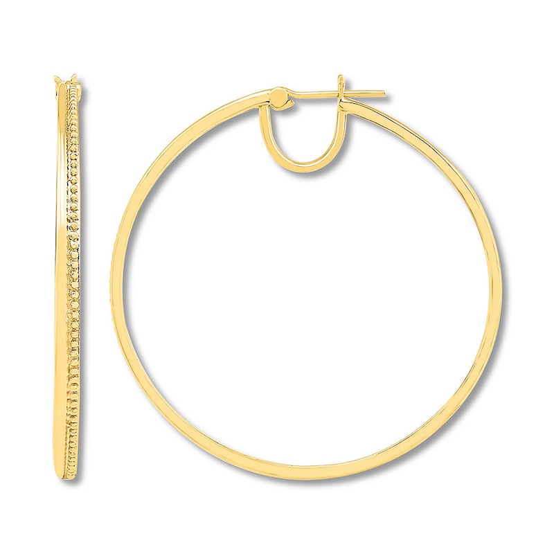 Textured Round Hoop Earrings 50mm 10K Yellow Gold