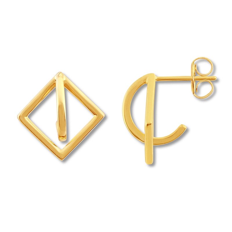 Square Half Hoop Earrings 10K Yellow Gold