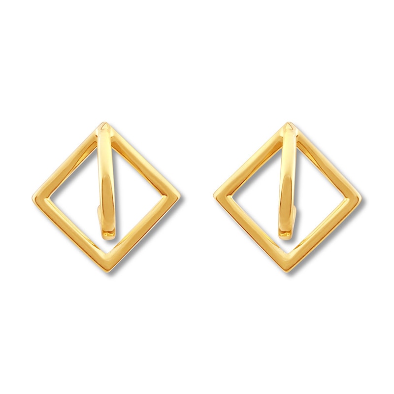 Square Half Hoop Earrings 10K Yellow Gold