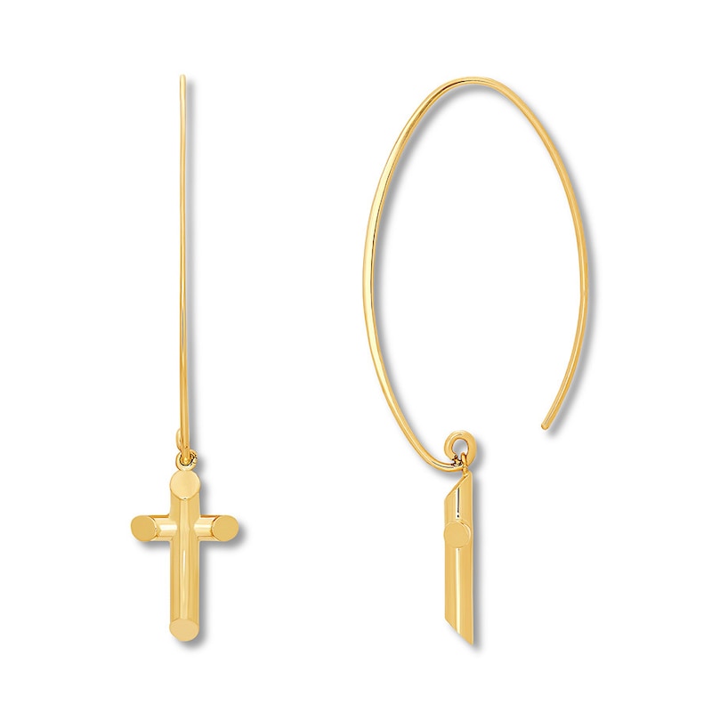 Main Image 1 of Cross Dangle Earrings 14K Yellow Gold