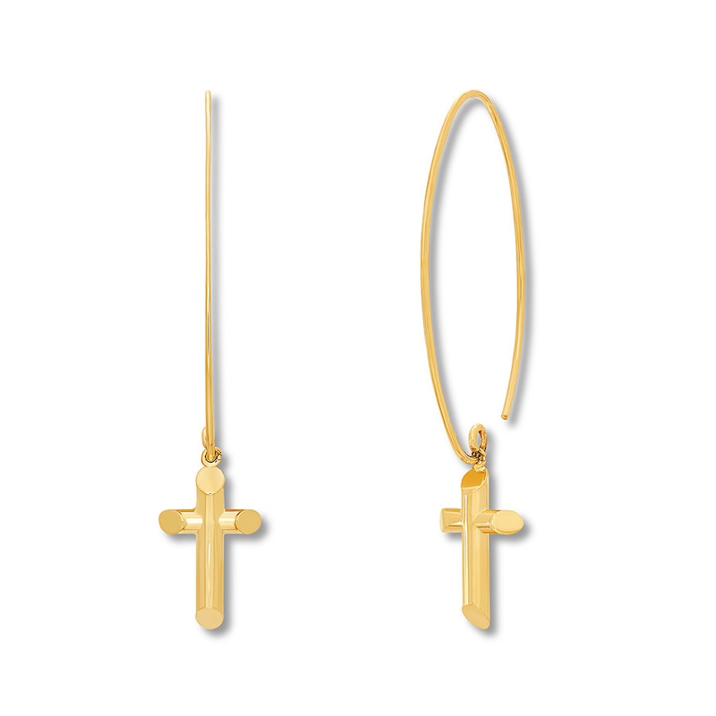 Main Image 2 of Cross Dangle Earrings 14K Yellow Gold