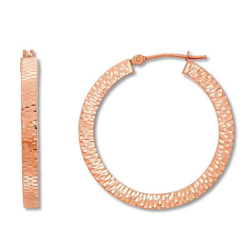 Textured Square Edge Hoop Earrings 14K Rose Gold