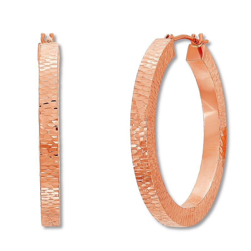 Main Image 2 of Textured Square Edge Hoop Earrings 14K Rose Gold