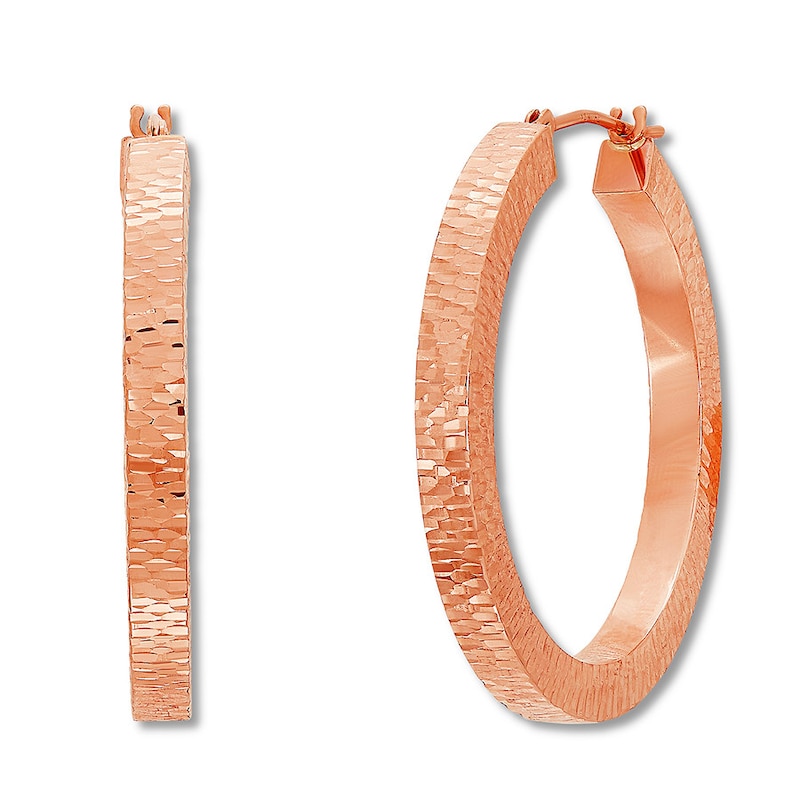 Textured Square Edge Hoop Earrings 14K Rose Gold