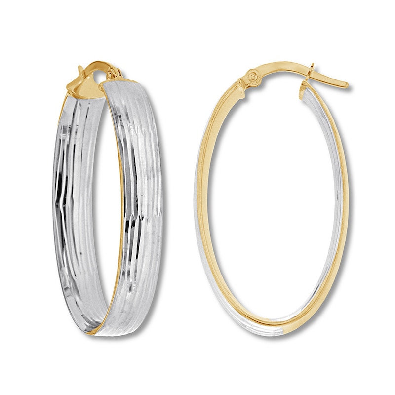 Oval Hoop Earrings 14K Two-Tone Gold