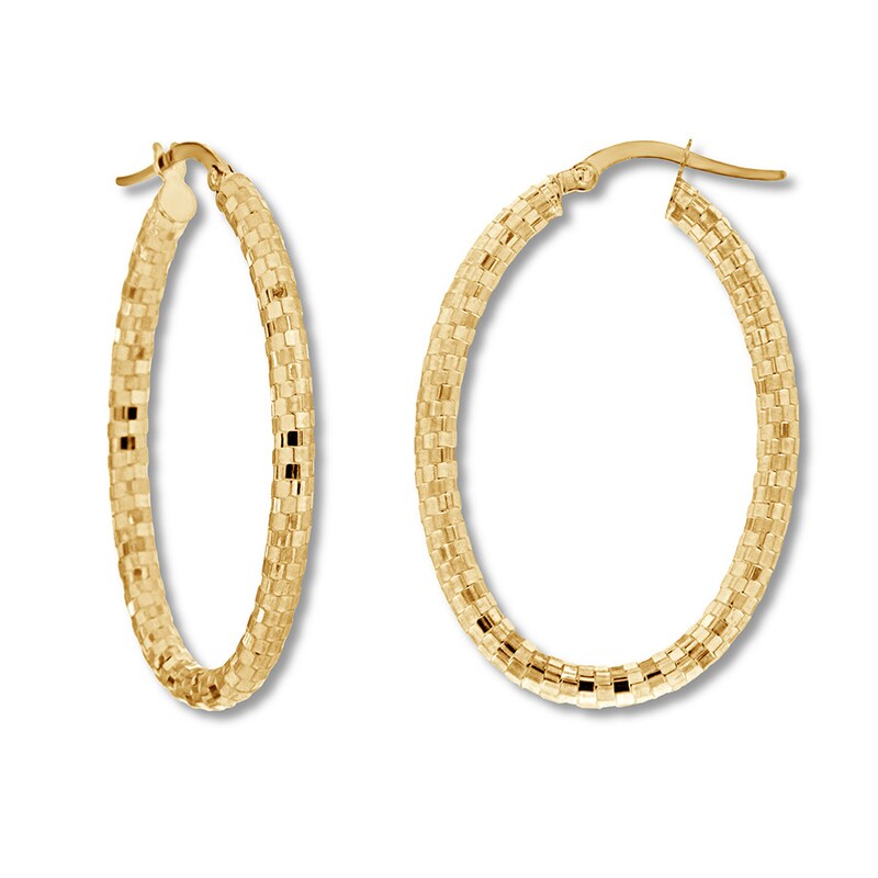 Main Image 1 of Oval Hoop Earrings 14K Yellow Gold