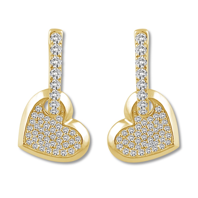 Diamond Heart Drop Earrings 1/2 carat tw Round 14K Yellow Gold