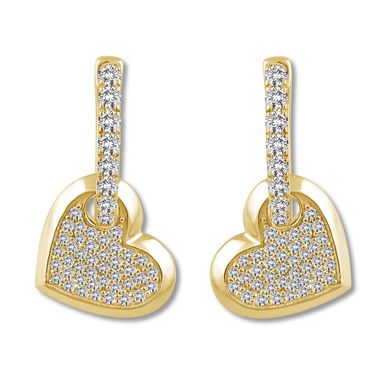 Diamond Heart Drop Earrings 1/2 carat tw Round 14K Yellow Gold