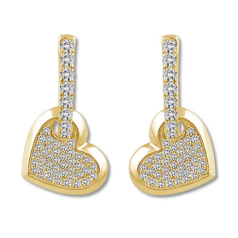 Diamond Heart Drop Earrings 1/2 carat tw Round 14K Yellow Gold