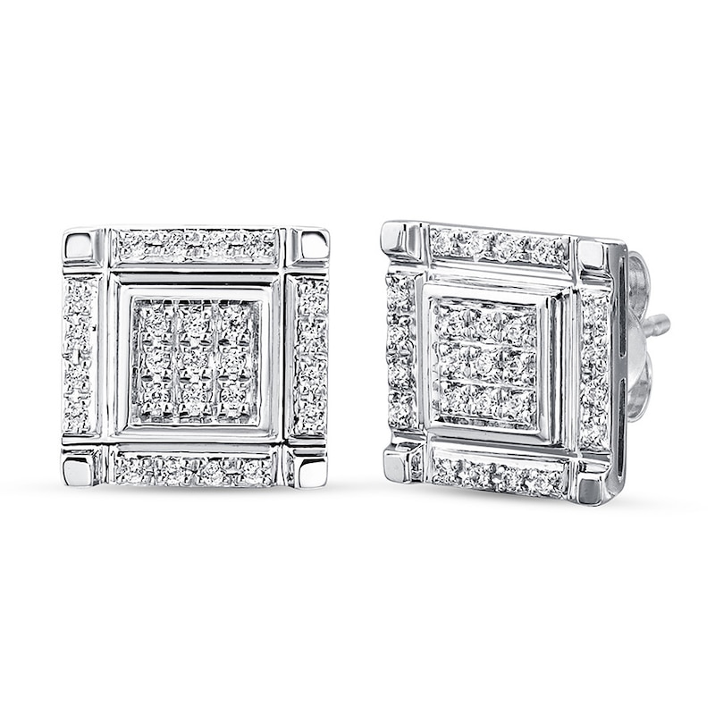 Men's Stud Earrings 1/5 ct tw Diamonds 10K White Gold