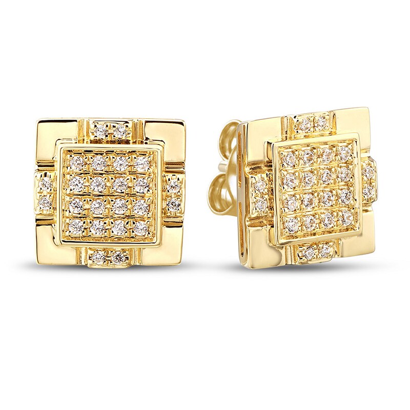 Men's Stud Earrings 1/4 ct tw Diamonds 10K Yellow Gold