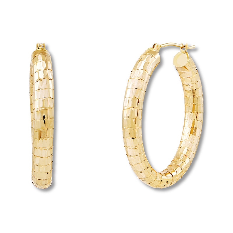 Main Image 1 of Textured Hoop Earrings 10K Yellow Gold 30mm