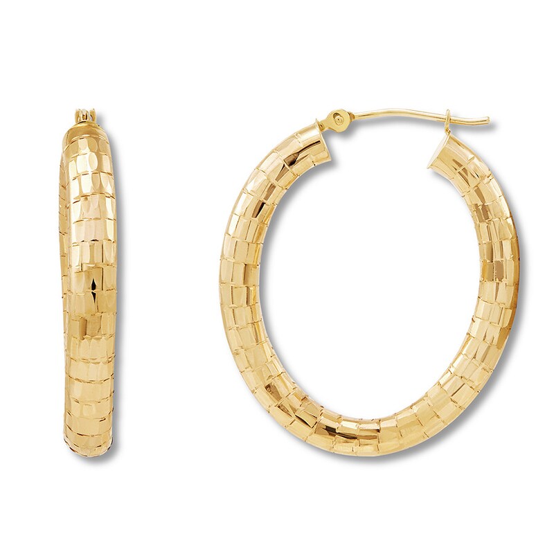Main Image 2 of Textured Hoop Earrings 10K Yellow Gold 30mm