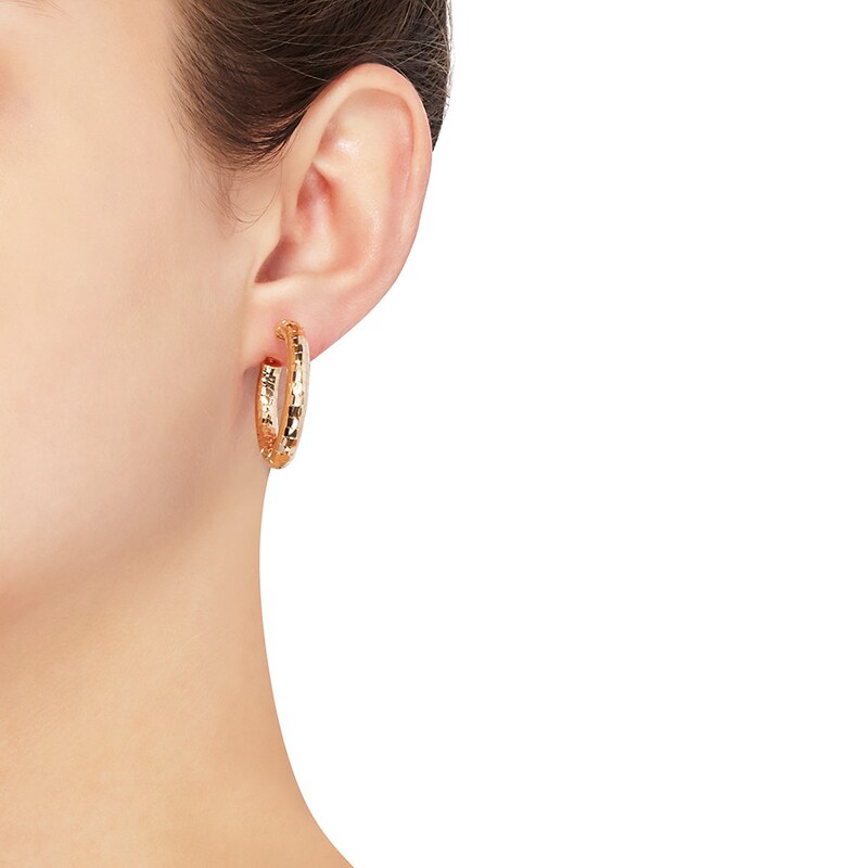 Main Image 3 of Textured Hoop Earrings 10K Yellow Gold 30mm