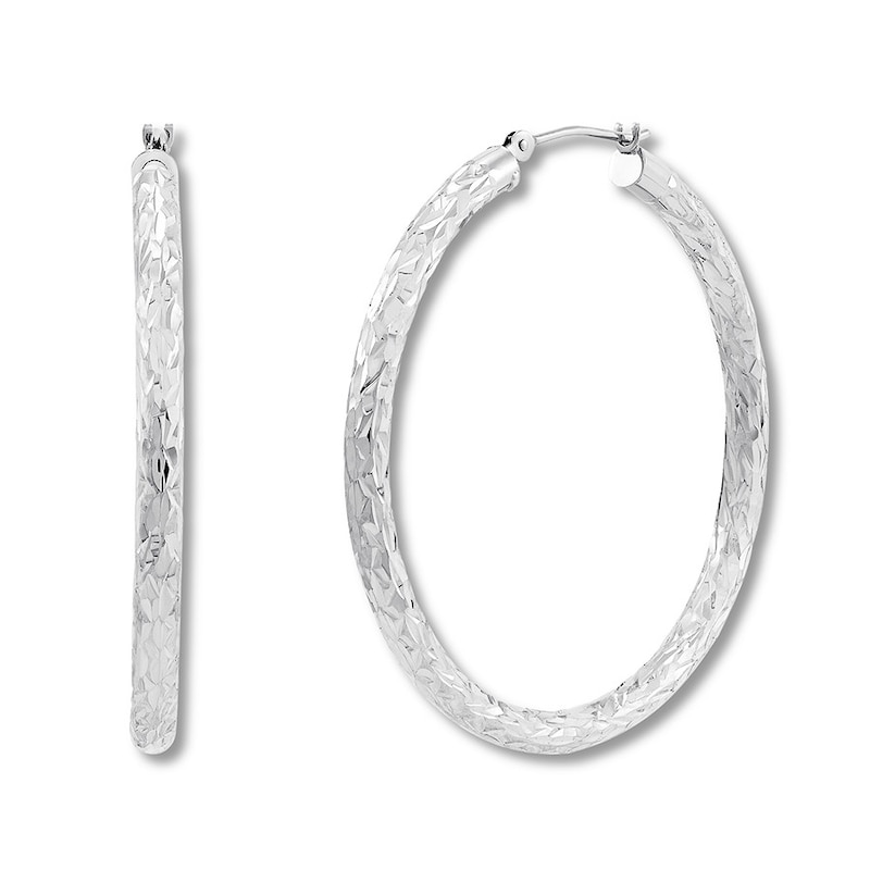 Textured Hoop Earrings 14K White Gold 40mm