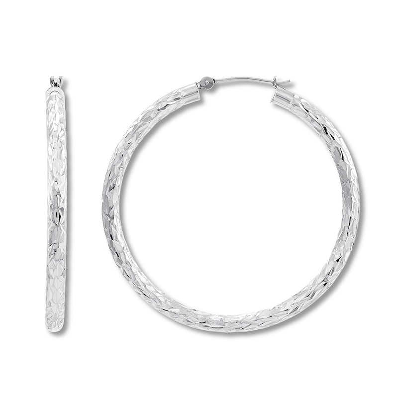 Main Image 2 of Textured Hoop Earrings 14K White Gold 40mm