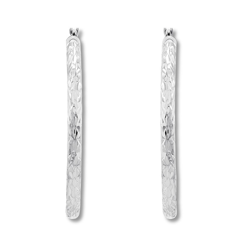 Textured Hoop Earrings 14K White Gold 40mm