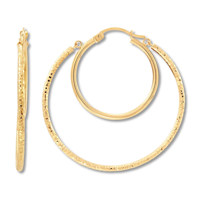 Main Image 2 of Textured Double Hoop Earrings 14K Yellow Gold