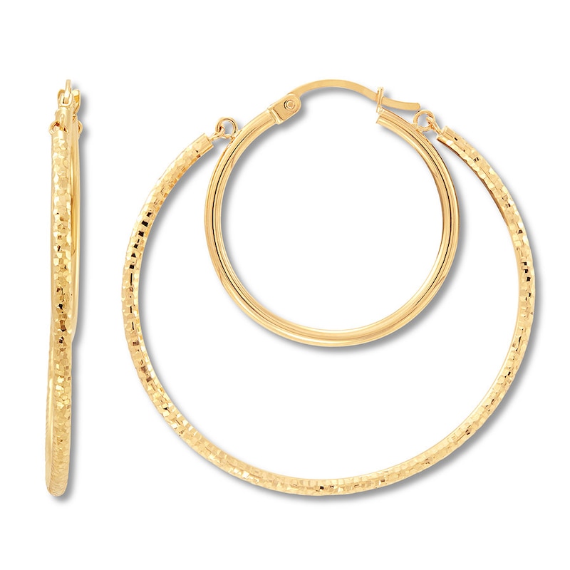 Textured Double Hoop Earrings 14K Yellow Gold