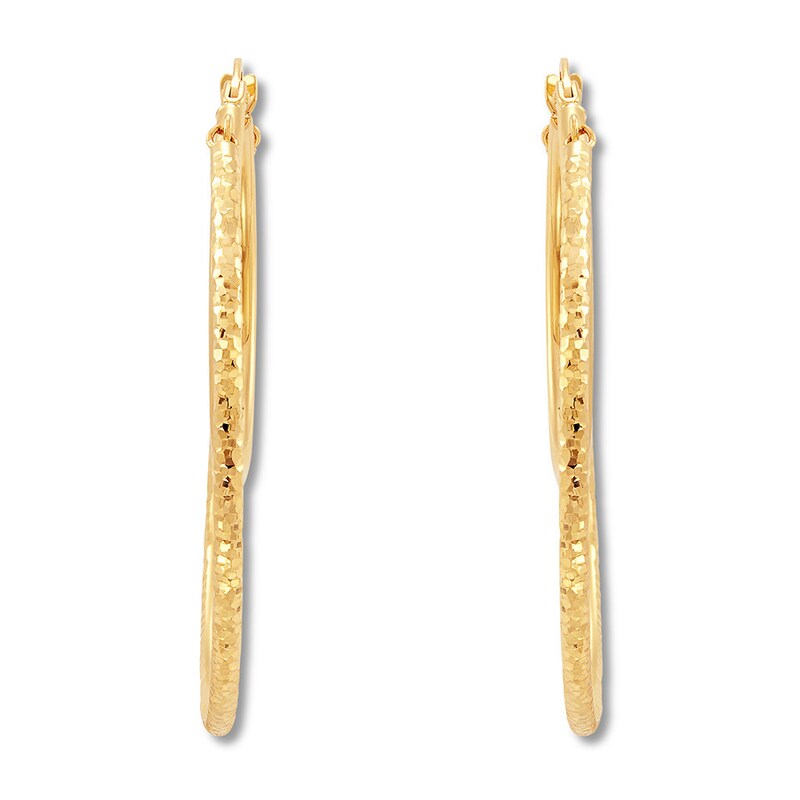Main Image 3 of Textured Double Hoop Earrings 14K Yellow Gold
