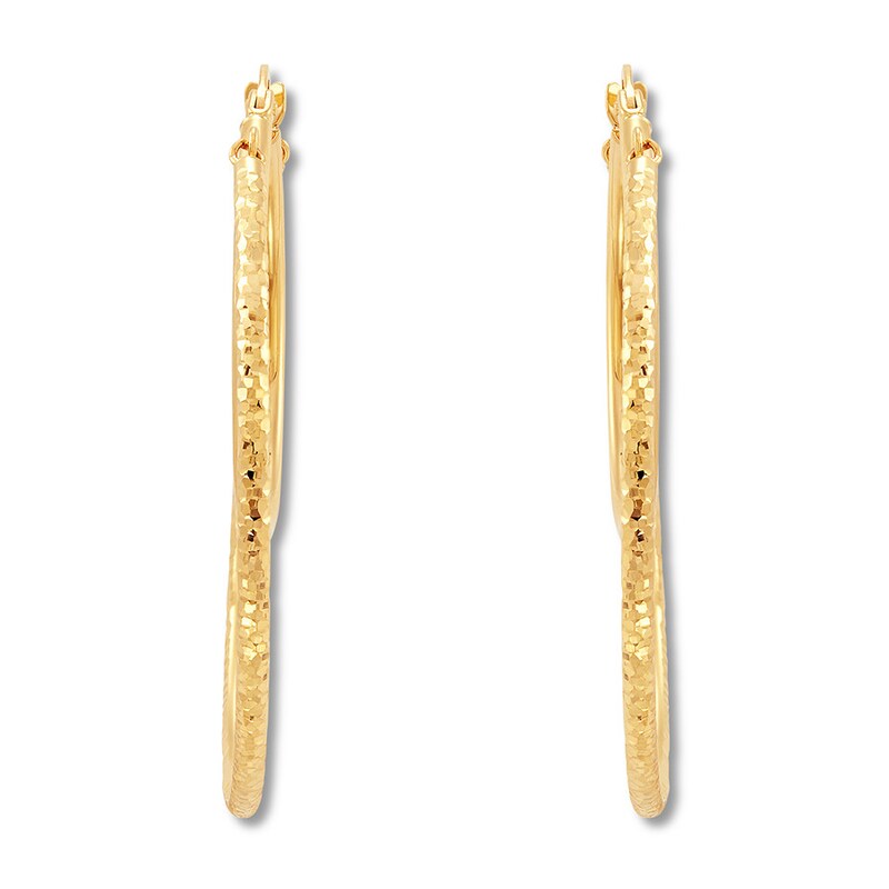 Textured Double Hoop Earrings 14K Yellow Gold